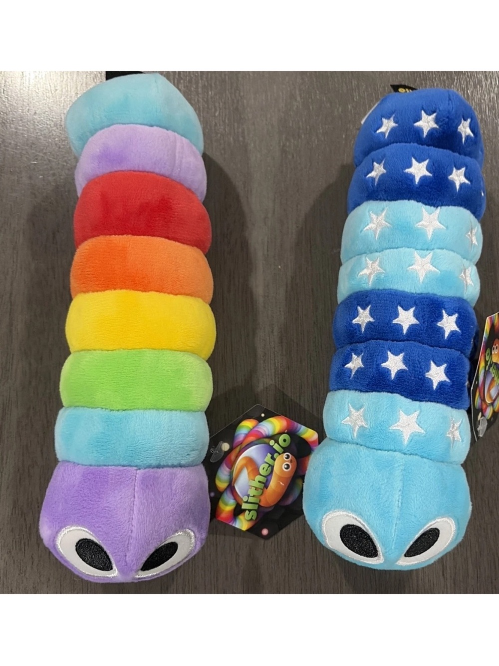 Slither.io 8" Plush Worm Stuffed Animal Lot Of 2 Multi Colors NWT